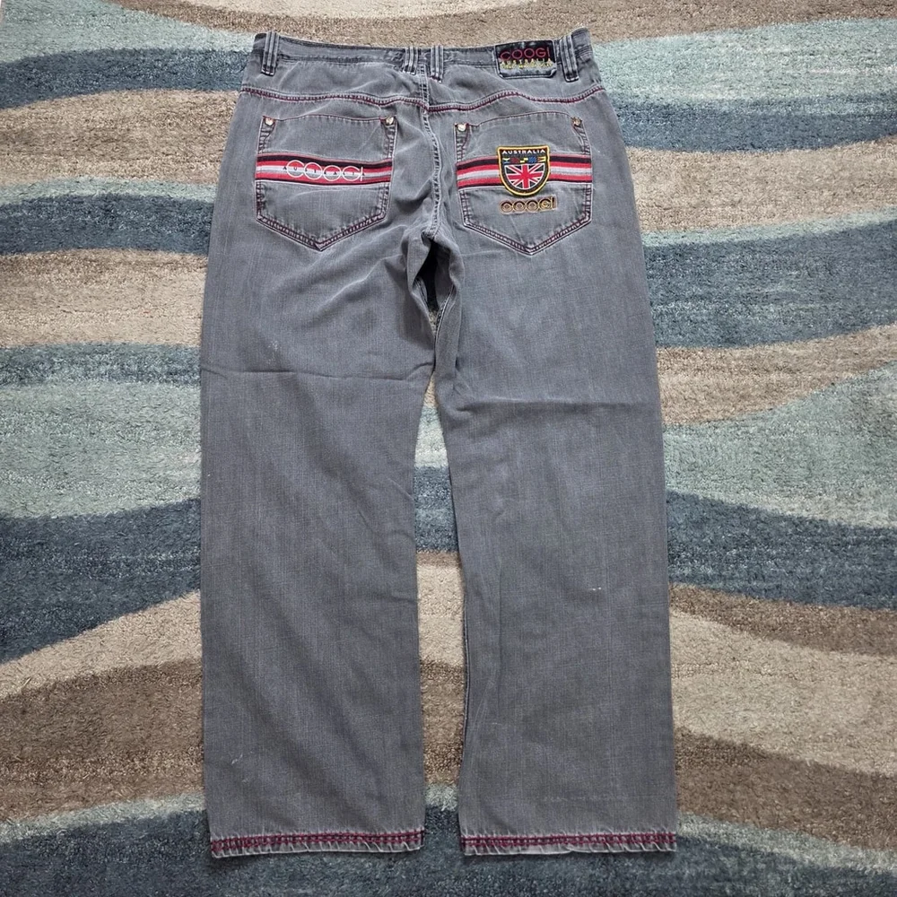 Coogi Australia Jeans W42 L35 Gray Baggy Embroidered Back Pockets Red Stitch